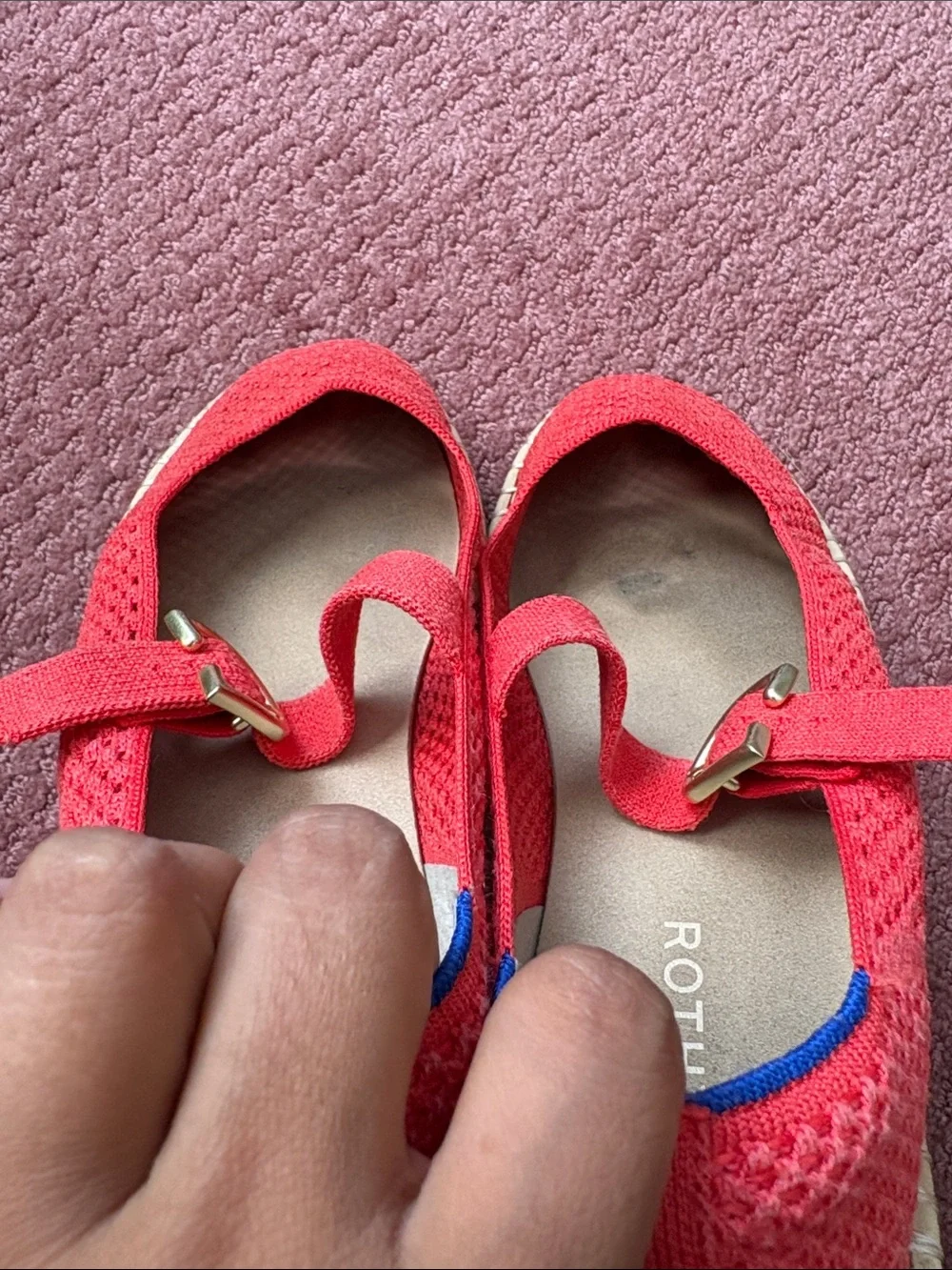 Rothy's Coral Knit Mary Jane Flats with Gold Buckle